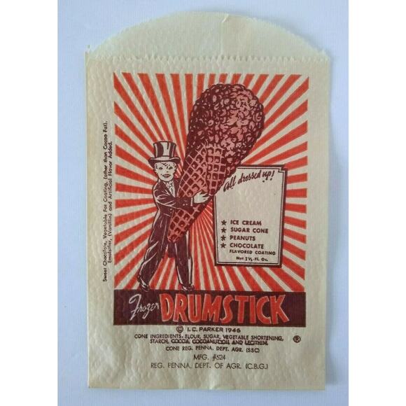 Frozen Drumstick Boy In Top Hap Tuxedo Ice Cream Wrapper Original Vintage 1946 - Picture 2 of 4